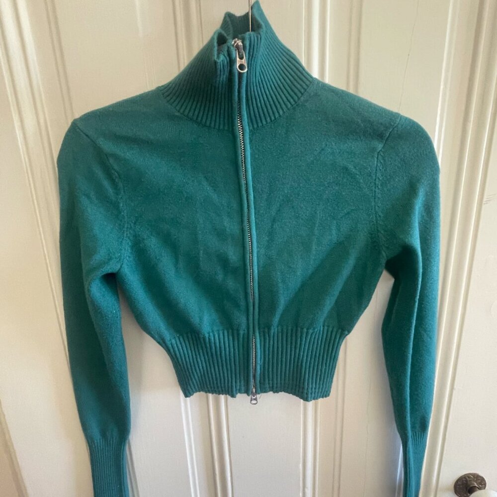 forest green zip-up sweater